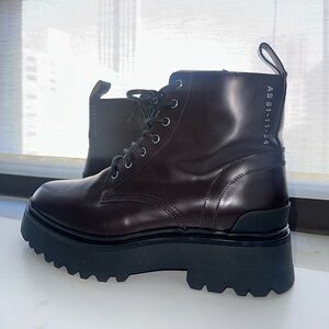 ‘All Saints’ Brownish/burgundy combat boots. Practically brand new, worn twice.